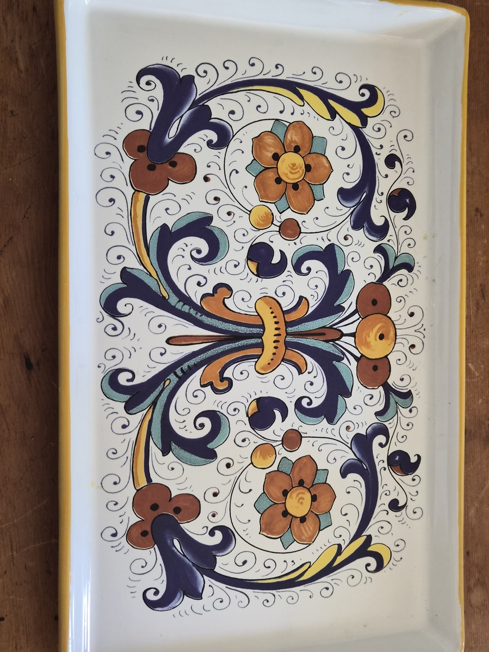 Sur La Table Italian Majolica Raffaellesco 15" x 8.5" Hand-Painted Serving Tray
